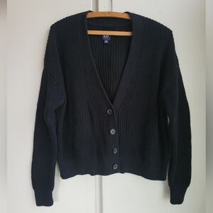 Gap Shaker Stitch Classic 100% Cotton Black Cardigan Sweater Size M Medium